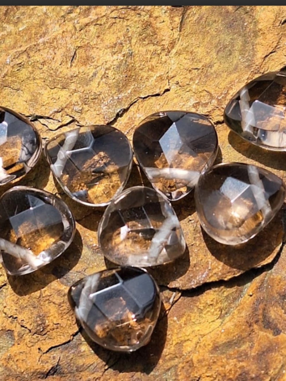 Set of 8 Smokey Quartz Briolette Beads, NWT, 19.7 Carats, 5mm, Drilled